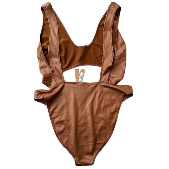 SKIMS Kim Kardashian Wet Jersey Cutout Swimsuit in Copper - Picture 6 of 6
